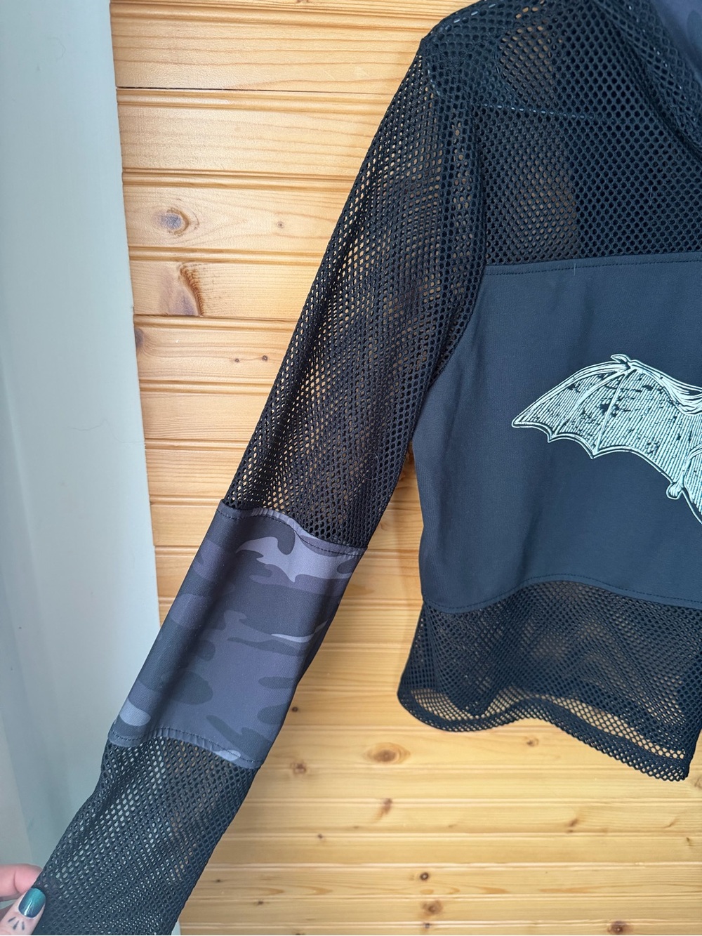Blackcraft Cult Women's Black Mesh Bat Cropped Hoodie - Picture 3 of 4